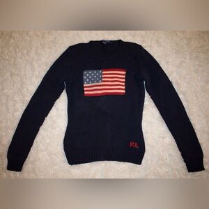 Vintage 90s Ralph Lauren American Flag Sweater Navy Women’s Medium